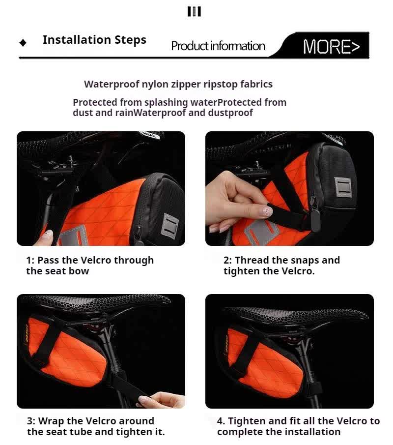 Green And Black Water-Resistant Bicycle Saddle Bag - 1.3L Reflective Seat Pack for Road & Mountain Bikes