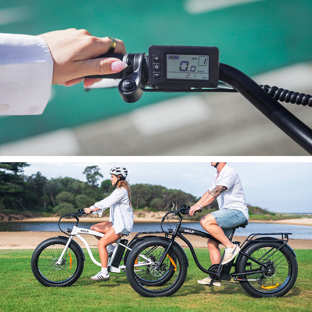 VALK Electric Fat Tyre Cruiser Bike, Step-Through eBike with Throttle, Tektro Hydraulic Brakes, Matte Black
